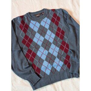 Hudson's Vintage 70s Blue Gray Argyle Classic Acrylic Knit Preppy Sweater Large